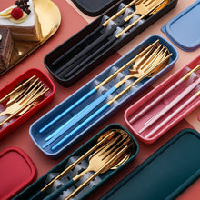 Load image into Gallery viewer, Stainless Steel Convenient Tableware Chopsticks Spoon Kit Portuguese Tableware Three-Piece Set Gift for Students
