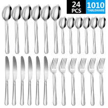 Load image into Gallery viewer, Stainless Steel Tableware Set 24-Piece Color Plated Dinning Knife and Fork Western Food/Steak Knife, Fork and Spoon
