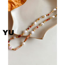 Load image into Gallery viewer, Shaped Stringed Pearls Colorful Natural Stone Bohemian Titanium Steel Necklace

