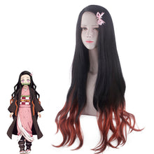 Load image into Gallery viewer, Kimetsu No Yaiba  Wig Kitchen Door Nezuko Ghost Gradient Color Fireworks Roll Cosplay Wig
