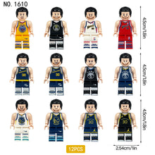 Load image into Gallery viewer, 12pcs/Set 1610 Basketball Doll Toy Small Particle Cartoon Doll Model Children Assembling Building Blocks Toy Stadium Scenery Ball
