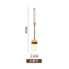 Load image into Gallery viewer, Stainless Steel Gold Titanium-Plated Porcelain Handle Maze Tableware Western Food/Steak Knife, Fork and Spoon Coffee Dessert Spoon
