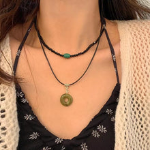 Load image into Gallery viewer, Handmade vintage double layer natural stone ring pendant collarbone chain ladies necklace decorative gift
