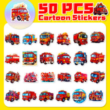 Load image into Gallery viewer, 50 Pieces Fire Truck Stickers New Children Cartoon Fire Truck Stickers Early Childhood Education Skateboard Sticker
