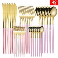 Load image into Gallery viewer, Stainless Steel Knife and Forks 30-Piece Set Portuguese Tableware Golden Set  Western Food Steak Knife Fork and Spoon
