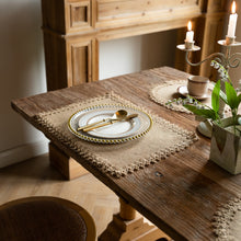 Load image into Gallery viewer, Vintage placemat, jute fringed table mat, round bowl mat, rectangular thermal insulation mat, napkin.
