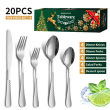 Load image into Gallery viewer, Stainless Steel Tableware Set Plaid Handle Knife, Fork and Spoon Christmas Tableware Gift Box 20-Piece Set

