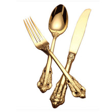 Load image into Gallery viewer, Western Tableware 304 Stainless Steel Knife and Forks Set Golden Relief Steak Knife and Fork

