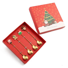 Load image into Gallery viewer, Creative Coffee Spoon Golden Fruit Fork Christmas Tree Elderly Dessert Spoon Four-Piece Set

