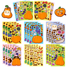 Load image into Gallery viewer, 6 Sheets/Pack Halloween Pumpkin Puzzle Stickers New Children Cartoon Graffiti Pumpkin Face Changing Stickers
