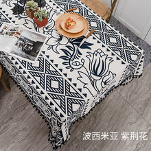 Load image into Gallery viewer, Bohemian Tablecloth Cotton Linen Disposable Fabric Ethnic Style Tassel Rectangular Tassel Tablecloth Waterproof and Oil-Proof
