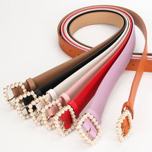 Load image into Gallery viewer, Women's Belt Square Button Point Pearl Sweet Elegant Dress Decorative Band
