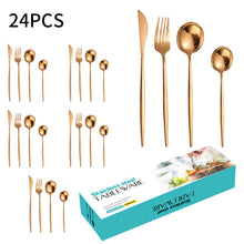 Load image into Gallery viewer, Stainless Steel Western Tableware Knife, Fork and Spoon 24-Piece Set 6-Person Steak Knife, Fork and Spoon Spoon Set
