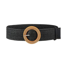 Load image into Gallery viewer, Straw Woven Elastic Stretch Belt Tight Dress Wood Style Buckle Belt
