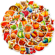 Load image into Gallery viewer, 50Pcs Thanksgiving Stickers Turkey Cartoon Animal Children Stickers Thanksgiving Graffiti Stickers
