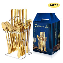 Load image into Gallery viewer, Stainless Steel Tableware Set Western Tableware Knife, Fork and Spoon 24-Piece Set
