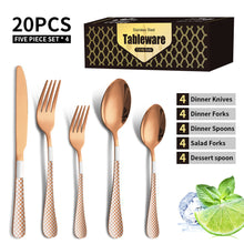 Load image into Gallery viewer, Stainless Steel Tableware Set Plaid Handle Knife, Fork and Spoon Christmas Tableware Gift Box 20-Piece Set
