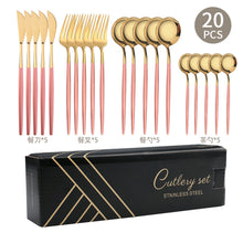 Load image into Gallery viewer, Steak Knife and Fork round Spoon Stainless Steel Spoon Portuguese Tableware Golden Set Spork
