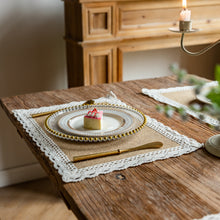 Load image into Gallery viewer, Vintage placemat, jute fringed table mat, round bowl mat, rectangular thermal insulation mat, napkin.
