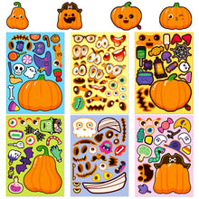 Load image into Gallery viewer, 6 Sheets/Pack Halloween Pumpkin Puzzle Stickers New Children Cartoon Graffiti Pumpkin Face Changing Stickers

