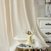 Load image into Gallery viewer, Simple Cotton and Linen Curtain Striped Tassel Living Room Curtain Rod
