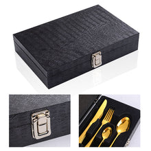 Load image into Gallery viewer, Stainless Steel Tableware Four Components Gift Set Wooden Box Gift Box Knife, Fork and Spoon
