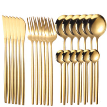 Load image into Gallery viewer, Supply Stainless Steel Knife and Forks 24-Piece Portuguese Tableware Golden Set Creative Western Food Steak Knife, Fork and Spoon
