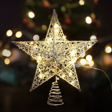 Load image into Gallery viewer, Christmas tree decoration light led copper wire star light Christmas tree top star with light string
