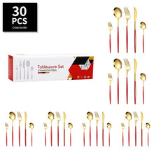Load image into Gallery viewer, Stainless Steel Tableware Portuguese Knife and Fork 30-Piece Set Western Food Golden Steak Knife, Fork and Spoon Light Luxury Gift Set
