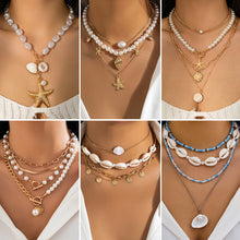 Load image into Gallery viewer, Multi-Layer Beaded Necklace Beach Imitation Pearl Necklace Starfish Shell Retro Vacation Necklace
