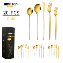 Load image into Gallery viewer, Stainless Steel Tableware Knife, Fork and Spoon 5-Piece Set Portuguese Western Food Knife, Fork and Spoon Tableware 20-Piece Set
