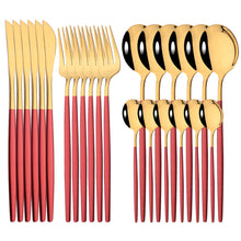 Load image into Gallery viewer, Stainless Steel Tableware 24-Piece Set Bright Portuguese Western Food Gold Knife, Fork and Spoon I
