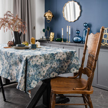 Load image into Gallery viewer, Blue Jacquard Table Cloth American Oil Painting Thick Tablecloth Blue Flower Kitchen Table Cloth
