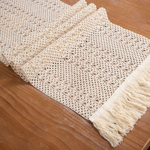 Load image into Gallery viewer, Cotton and Linen Tassel Table Runner Hollow Long Tablecloth Cover Cloth Festival Wedding Ceremony Layout Decorative Cloth
