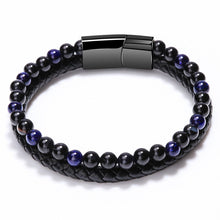Load image into Gallery viewer, Volcanic Natural Stone Agate Tiger Eye Bracelet Stainless Steel Beaded Leather Rope Men's and Women's Bracelet

