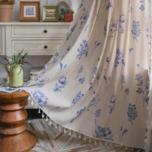 Load image into Gallery viewer, Flower Print Curtain Black Tassel Pastoral Kitchen Curtain
