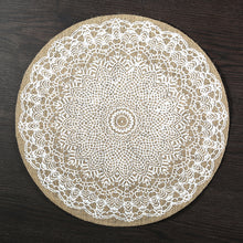 Load image into Gallery viewer, Round simple style natural color, evening placemat table mat coaster Japanese style, environmentally friendly fringed jute placemat
