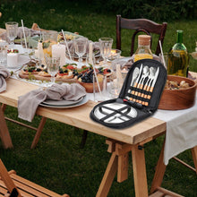 Load image into Gallery viewer, Outdoor Camping Double Western Dinner Set Stainless Steel Wooden Handle Knife, Fork and Spoon Steak Tong Bottle Opener
