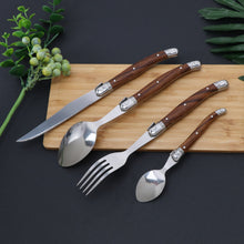 Load image into Gallery viewer, 3pcs/Set 4pcs/Set Wood Grain Stainless Steel Tableware Knife, Fork and Spoon Daily Household Tableware Suit
