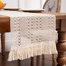 Load image into Gallery viewer, Cotton and Linen Tassel Table Runner Hollow Long Tablecloth Cover Cloth Festival Wedding Ceremony Layout Decorative Cloth
