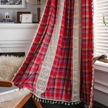 Load image into Gallery viewer, Plaid Stitching Curtain Christmas Red American Curtain
