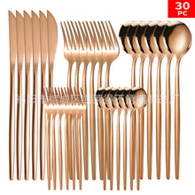 Load image into Gallery viewer, Stainless Steel Knife and Forks 30-Piece Set Portuguese Tableware Golden Set  Western Food Steak Knife Fork and Spoon
