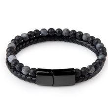 Load image into Gallery viewer, Volcanic Natural Stone Agate Tiger Eye Bracelet Stainless Steel Beaded Leather Rope Men's and Women's Bracelet
