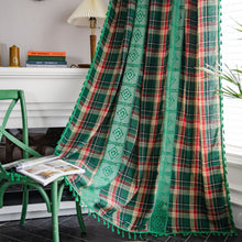 Load image into Gallery viewer, Plaid Stitching Curtain Christmas Red American Curtain
