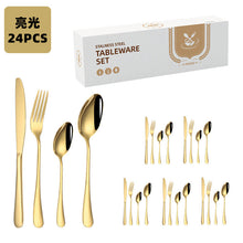 Load image into Gallery viewer, 24-Piece Set Stainless Steel Knife, Fork and Spoon Tableware Set Gold-Plated Gift Box Western Dinner Set
