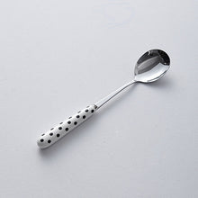 Load image into Gallery viewer, Chaobai Ceramic Hepburn Style Tableware Knife, Fork and Spoon Niche Polka Dot Stainless Steel Tableware Creative High-Looking Fruit Knife and Fork
