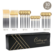 Load image into Gallery viewer, Steak Knife and Fork round Spoon Stainless Steel Spoon Portuguese Tableware Golden Set Spork
