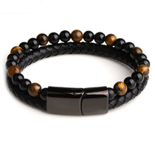 Load image into Gallery viewer, Volcanic Natural Stone Agate Tiger Eye Bracelet Stainless Steel Beaded Leather Rope Men's and Women's Bracelet
