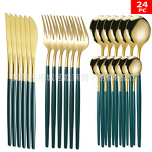 Load image into Gallery viewer, Stainless Steel Knife and Forks 24-Piece Portuguese Tableware Set Golden Set Creative Western Food Steak Knife
