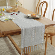 Load image into Gallery viewer, Hand-Woven Table Runner Hollow Tassel Table Flag American Style Country Style Meal Solid Color Tablecloth Table Towel
